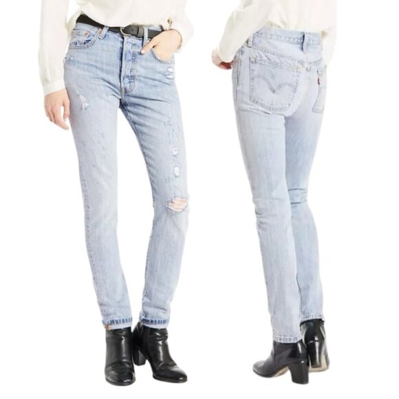 Levi’s 501 Skinny Light Blue Denim Jeans 27 - Picture 1 of 13